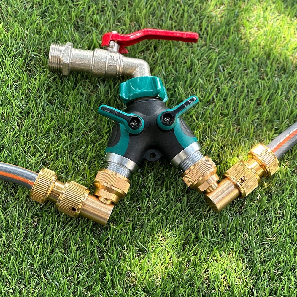 2 Way Rotating Garden Hose Splitter 360 Degree Zinc Copper Construction Teal
