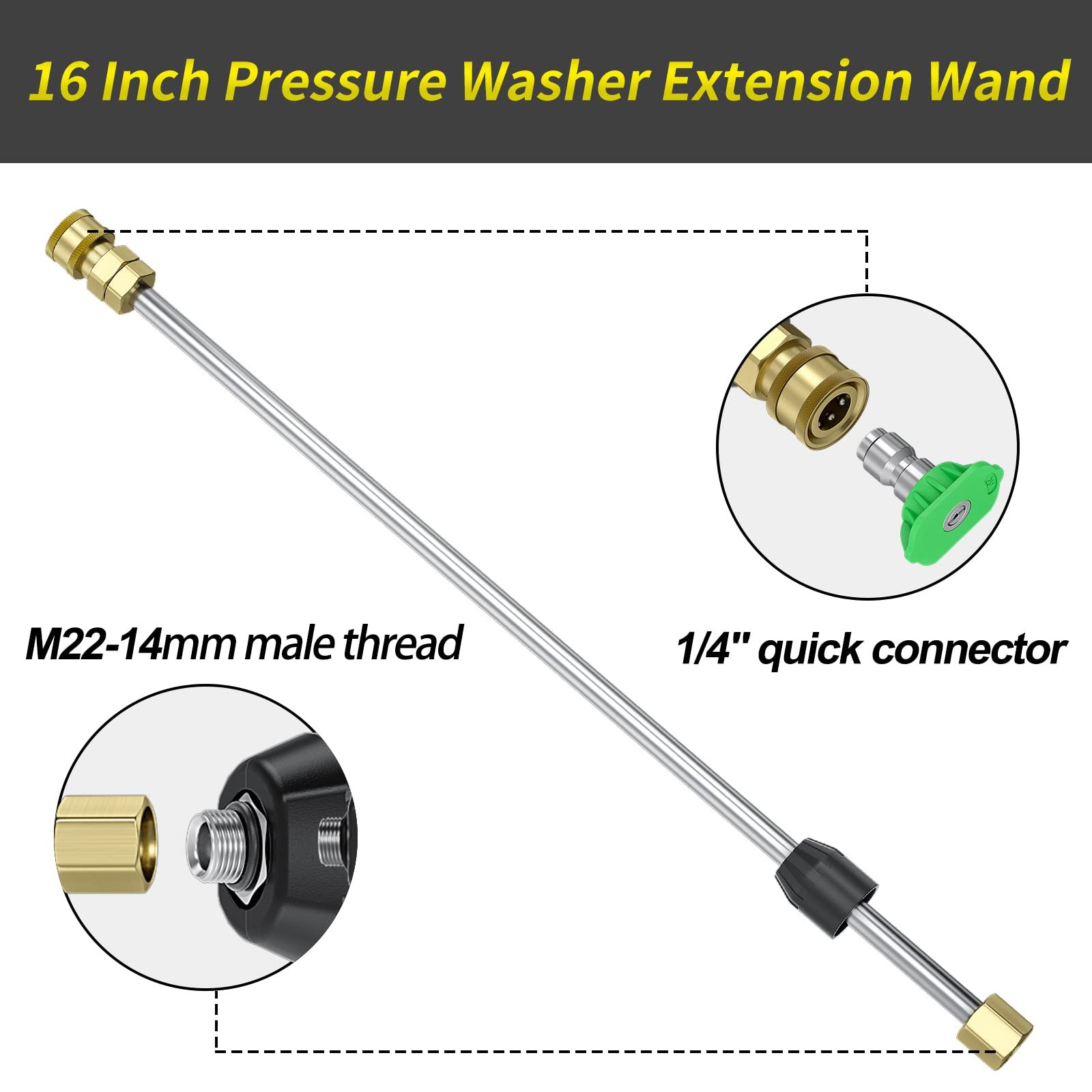 3600 PSI Pressure Washer Gun 30″ Extension Wand 7 Nozzles M22 14/15mm