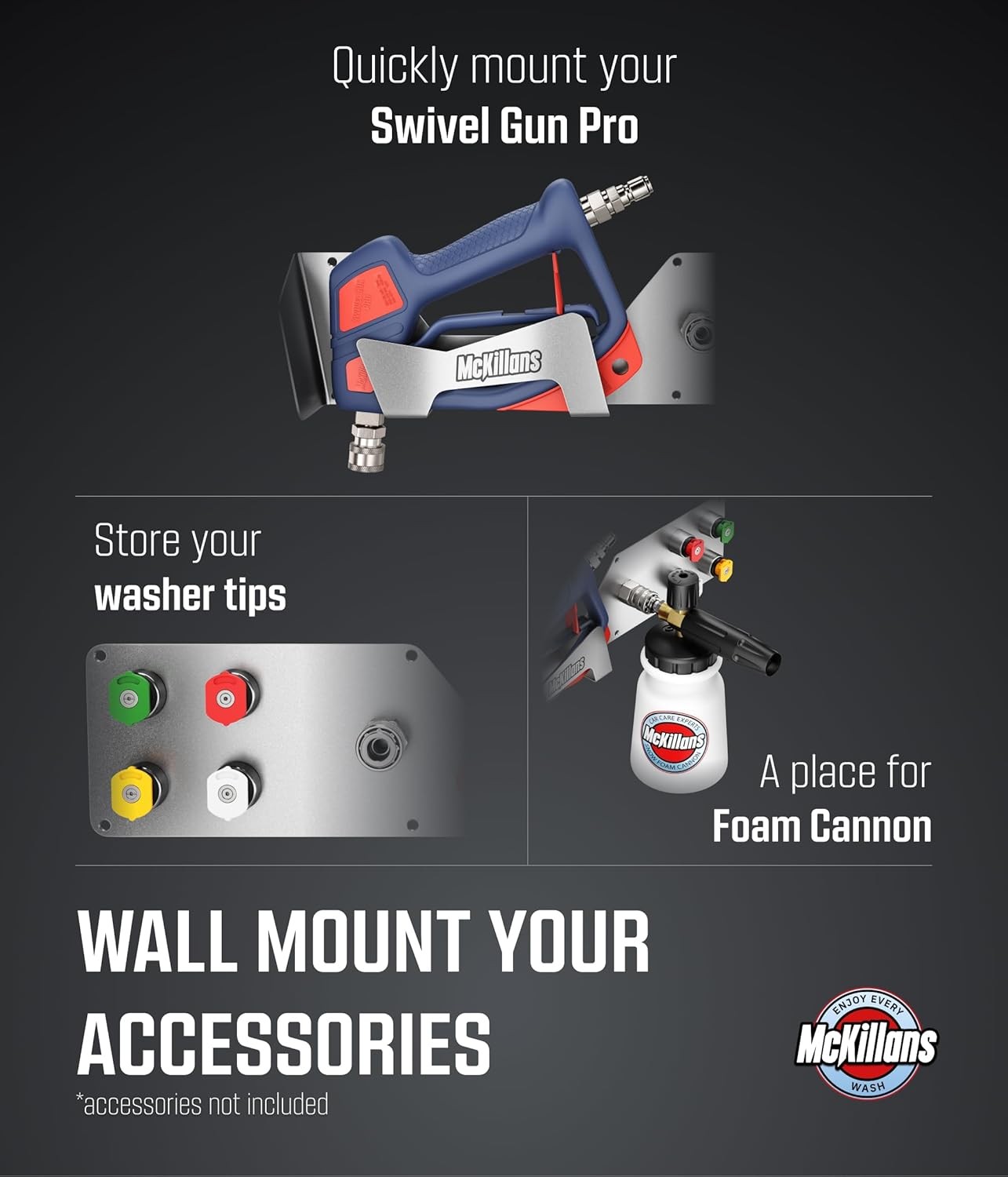 304 Stainless Wall Organizer – Pressure Washer Gun & Foam Cannon Holder