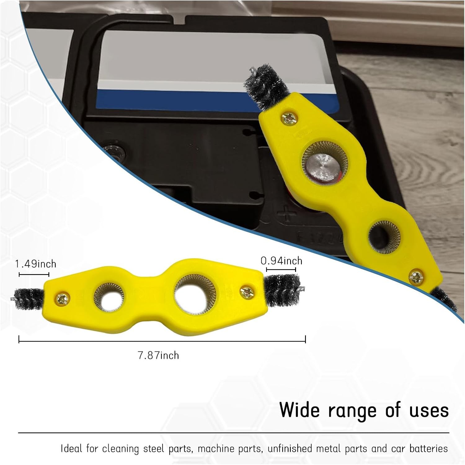 Car Battery Terminal Cleaning Brush, 4 in 1 Anti-Rust Auto 1 PC, Yellow
