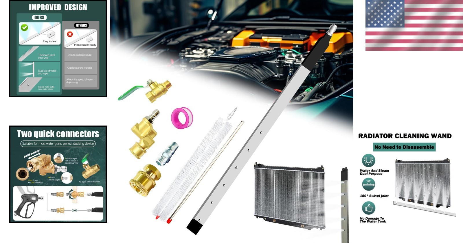 40″ Pro Radiator Cleaning Wand Kit–Stainless Steel Radiator Cleaner Wand with…
