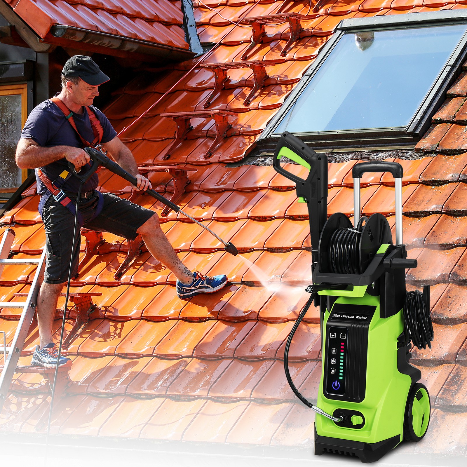 3800PSI Electric Pressure Washer with Touch Screen Adjustment Pressure Green