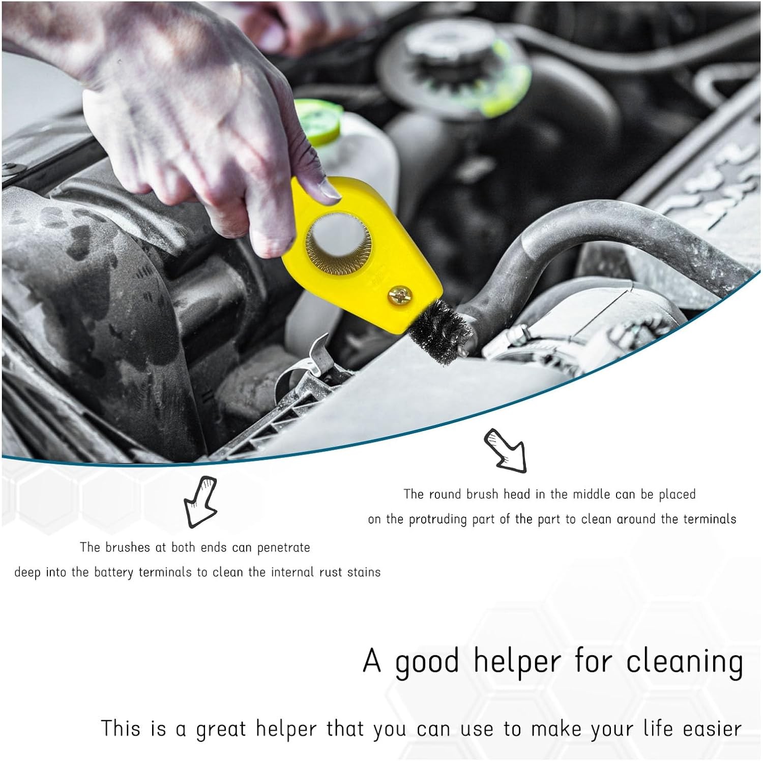 Car Battery Terminal Cleaning Brush, 4 in 1 Anti-Rust Auto 1 PC, Yellow