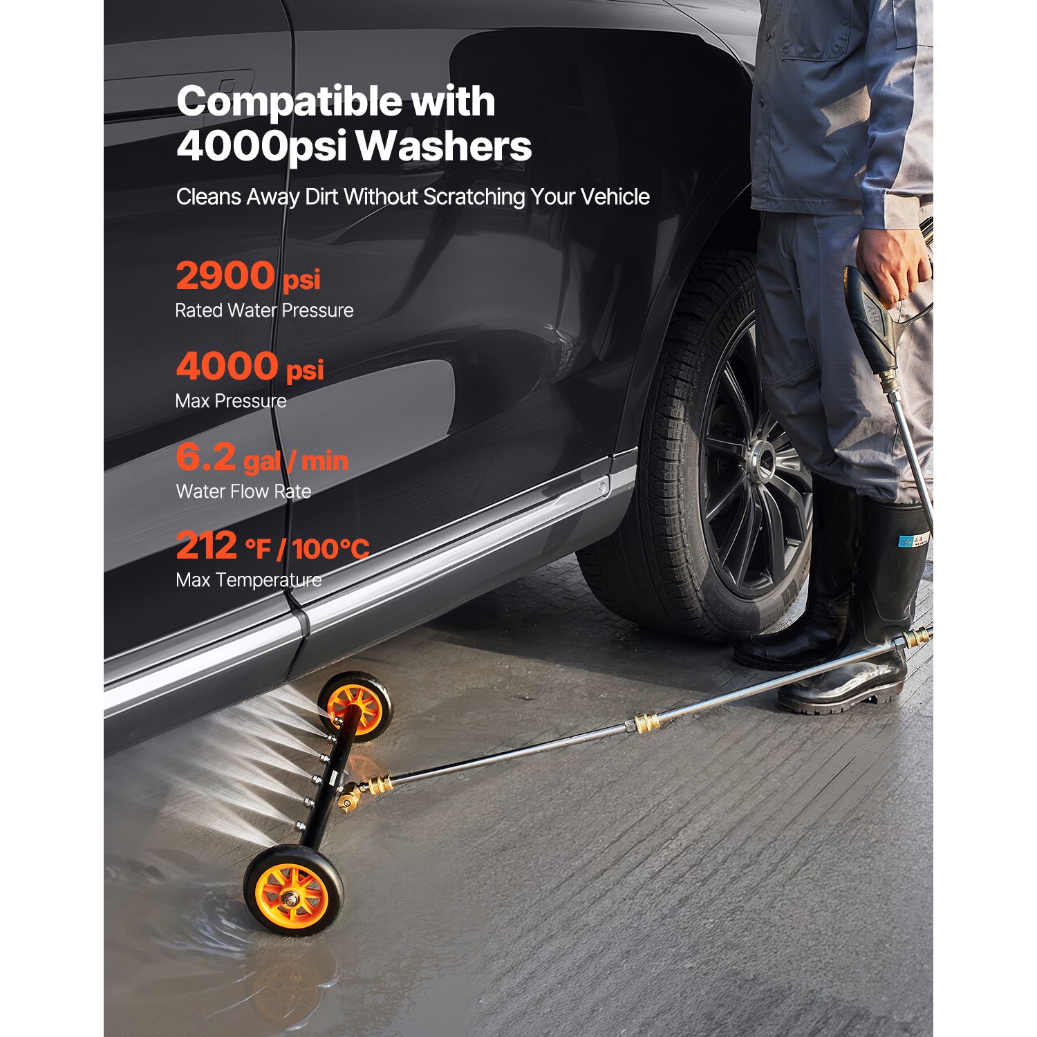 24″ Pressure Washer Undercarriage Cleaner with 2 Wheels 2 Extended Wands