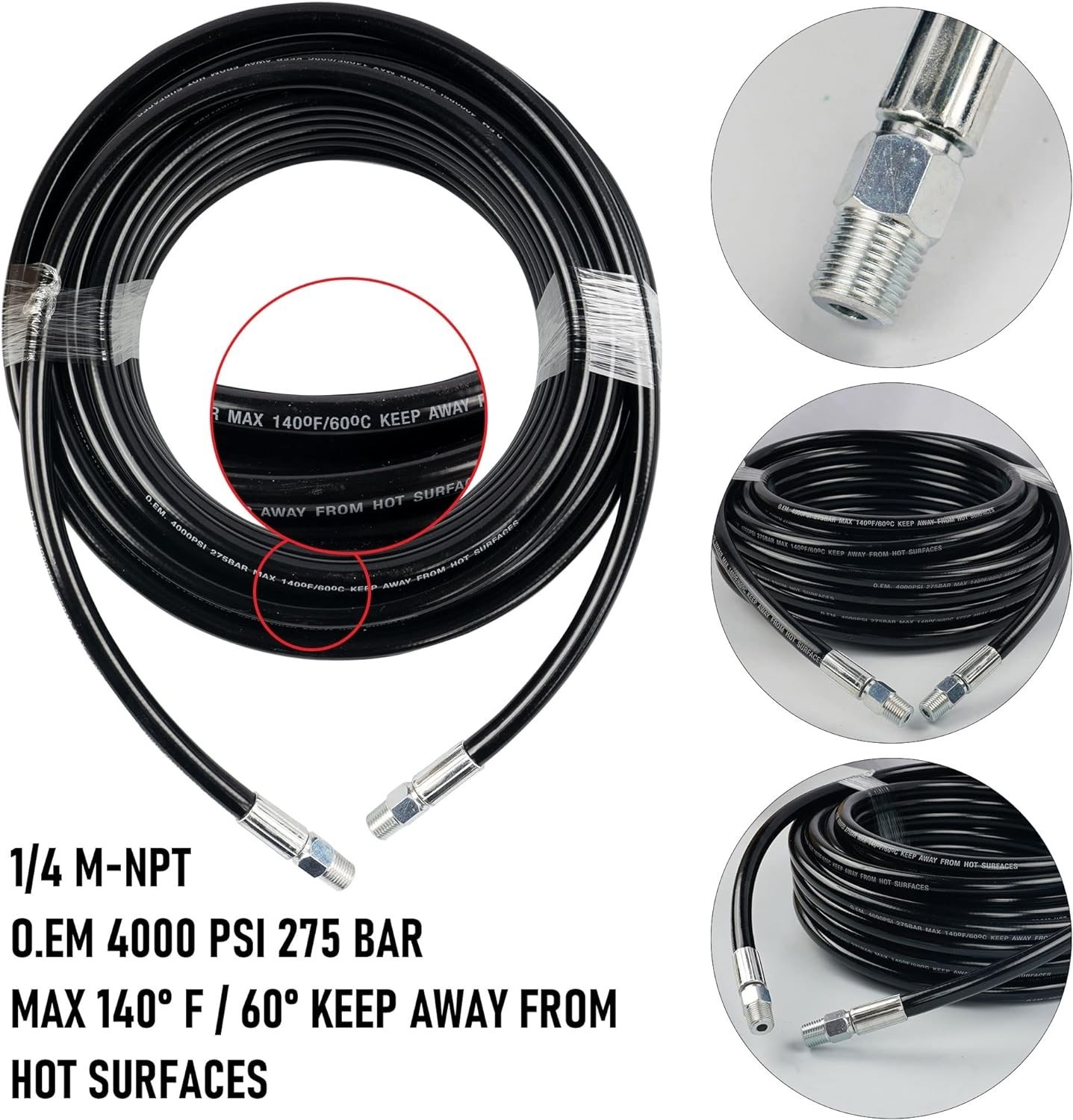 Efficient 50FT Drain Cleaning Hose & Nozzle Set for Pressure Washers – 4,000 PSI