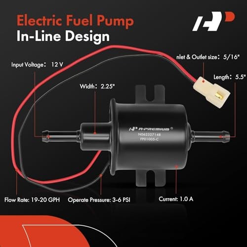 12V Universal Electric Fuel Pump Low Pressure Gas Inline 4-7 PSI HEP-02A with