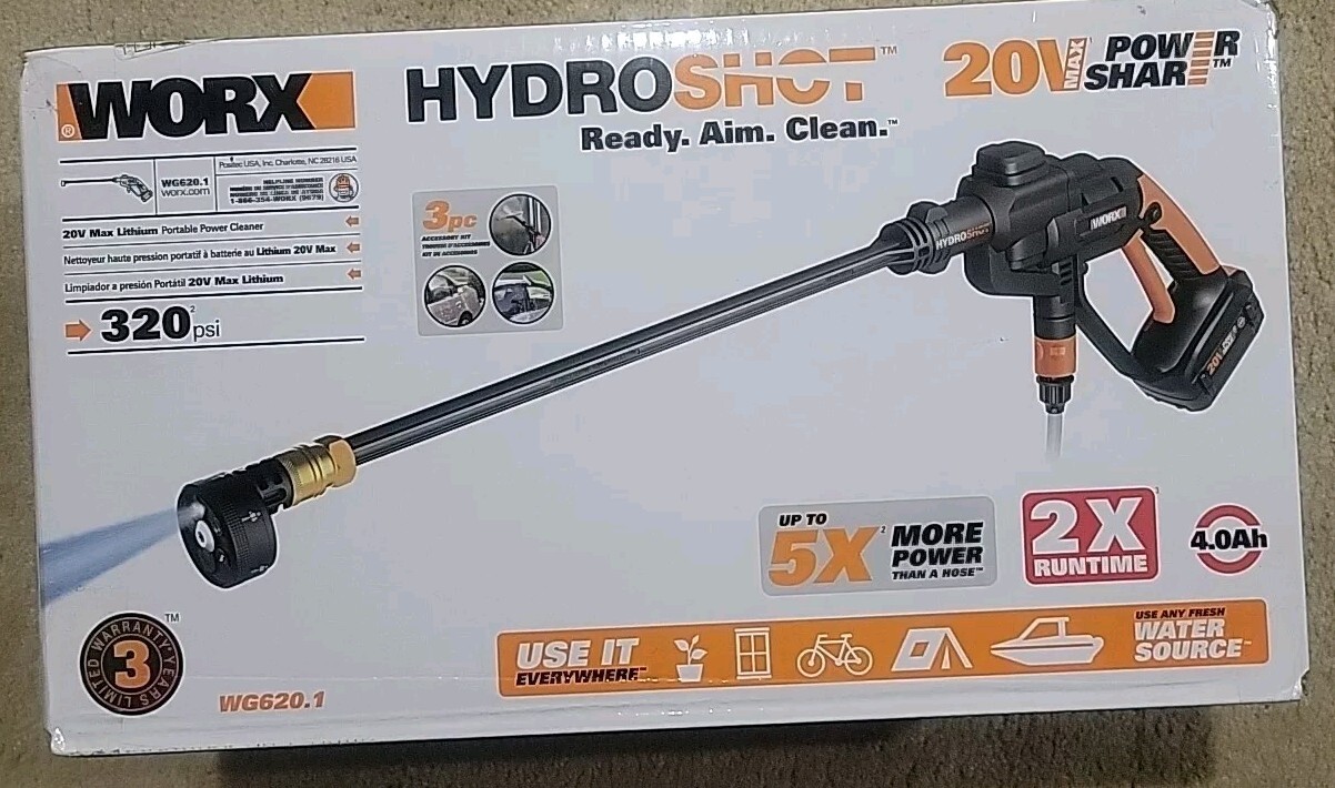 👀》🔥Worx Hydroshot 20 V Portable Power Cleaner, Accessories》WG620.1》320 PSI 🆕️
