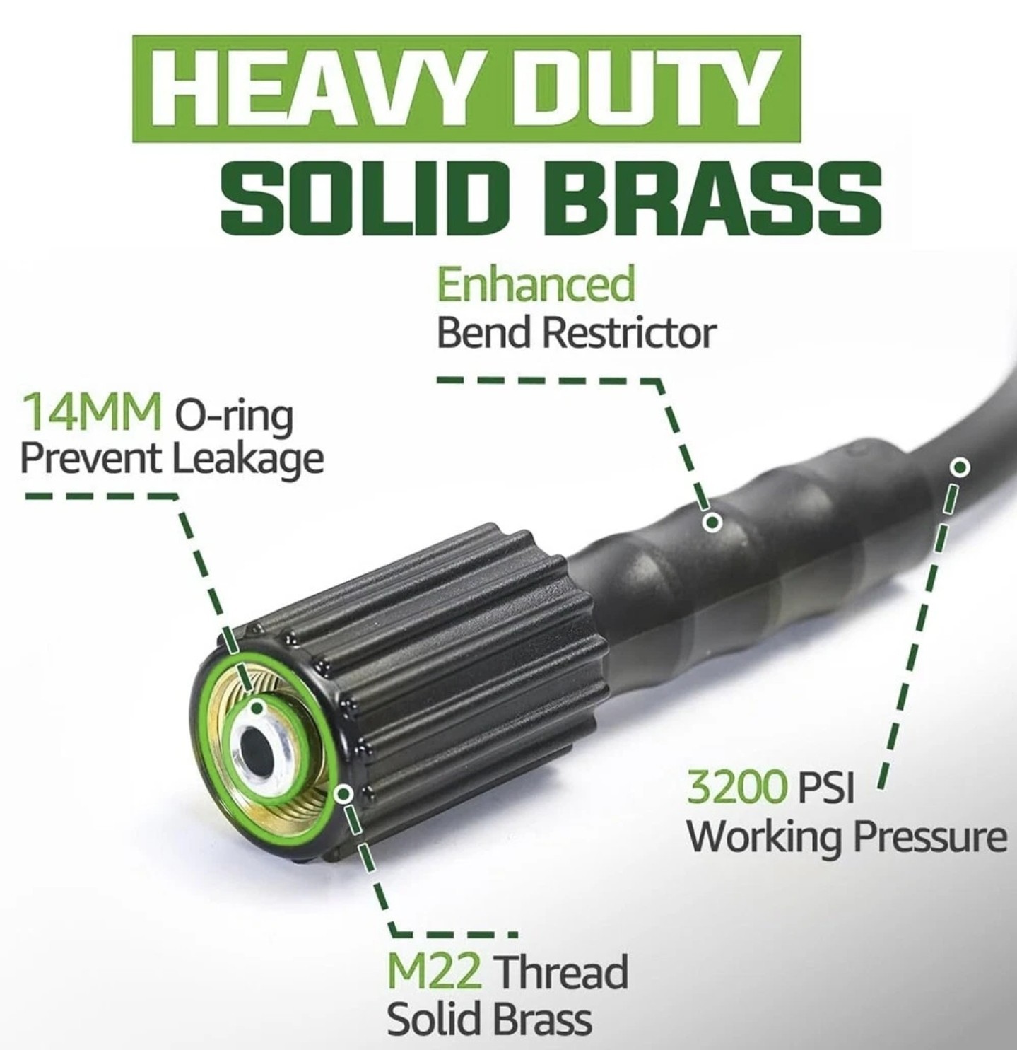 YAMATIC 3200 PSI Pressure Washer Hose 1/4″ Kink Free M22 14mm Brass 50 FT