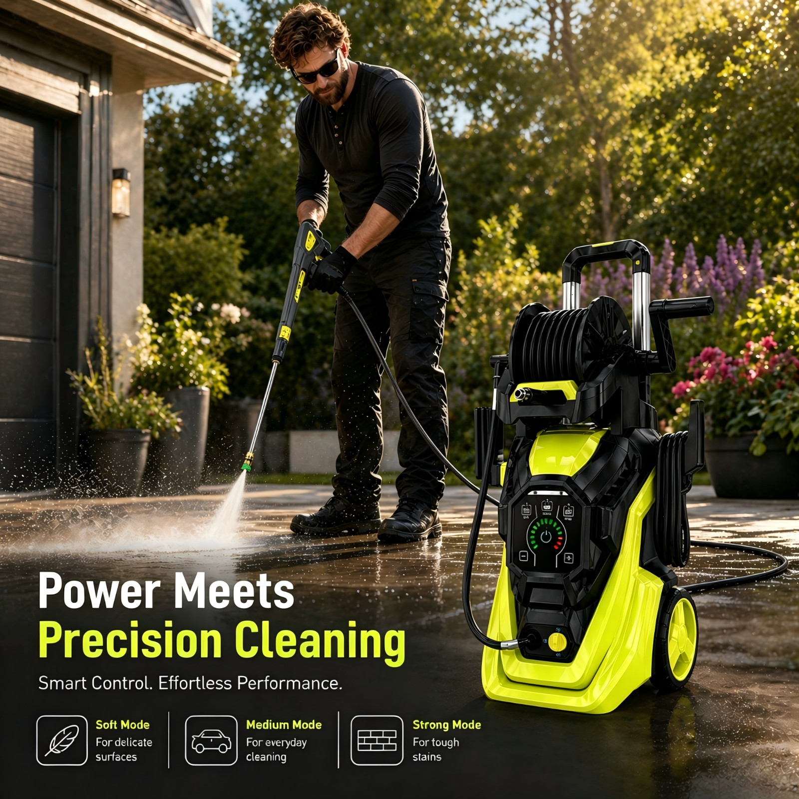 Electric Pressure Washer 4500PSI 3.0GPM with Adj-15-Level Touch Screen For patio