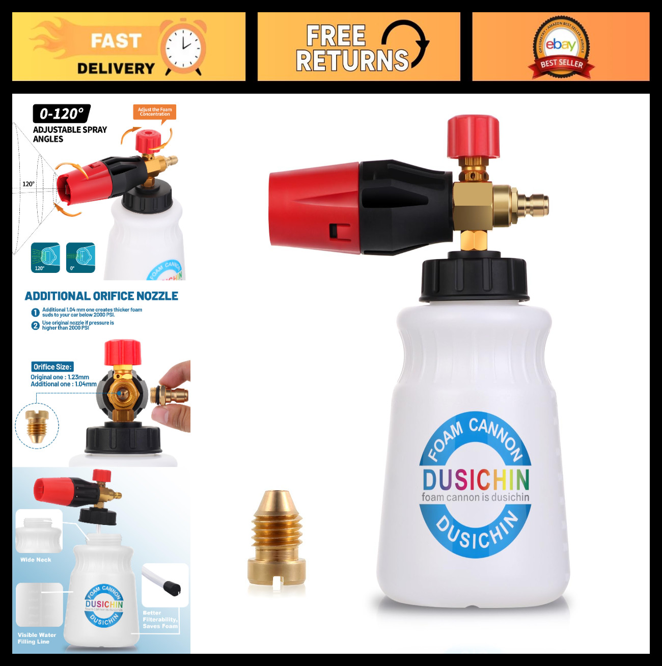 Foam Cannon Car Wash 4000 PSI Pressure Washer, Adjustable Nozzle, 1L Soap Contai