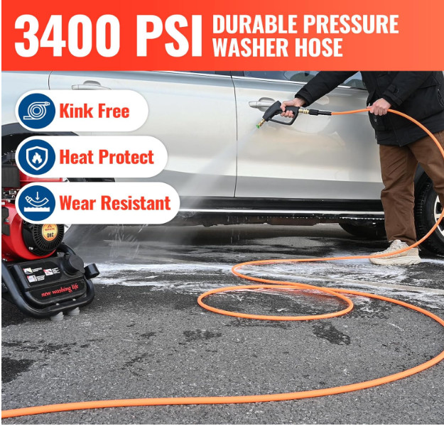 Manguera hidrolavadora 7,6 m 3400 PSI resistente a torsión y desgaste. NUEVO