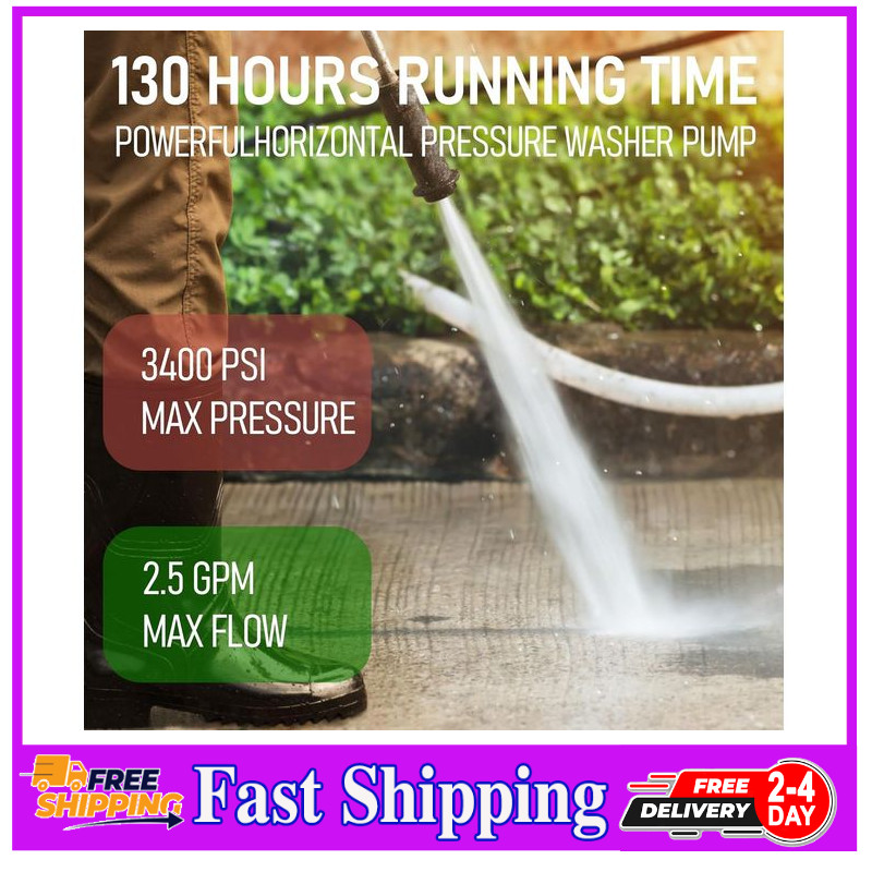 Hourleey 3/4 Inch Shaft Horizontal Pressure Washer Pump 3400 PSI 2.5 GPM Replace