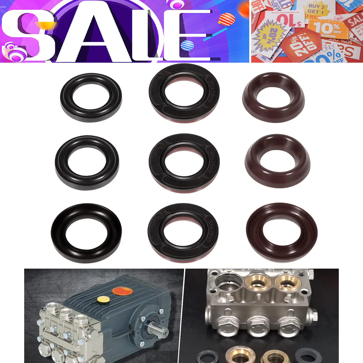 General Pump Kit 69 PACKING KIT 20mm, Repair Kit fits GP K69 Interpump (3 sets)