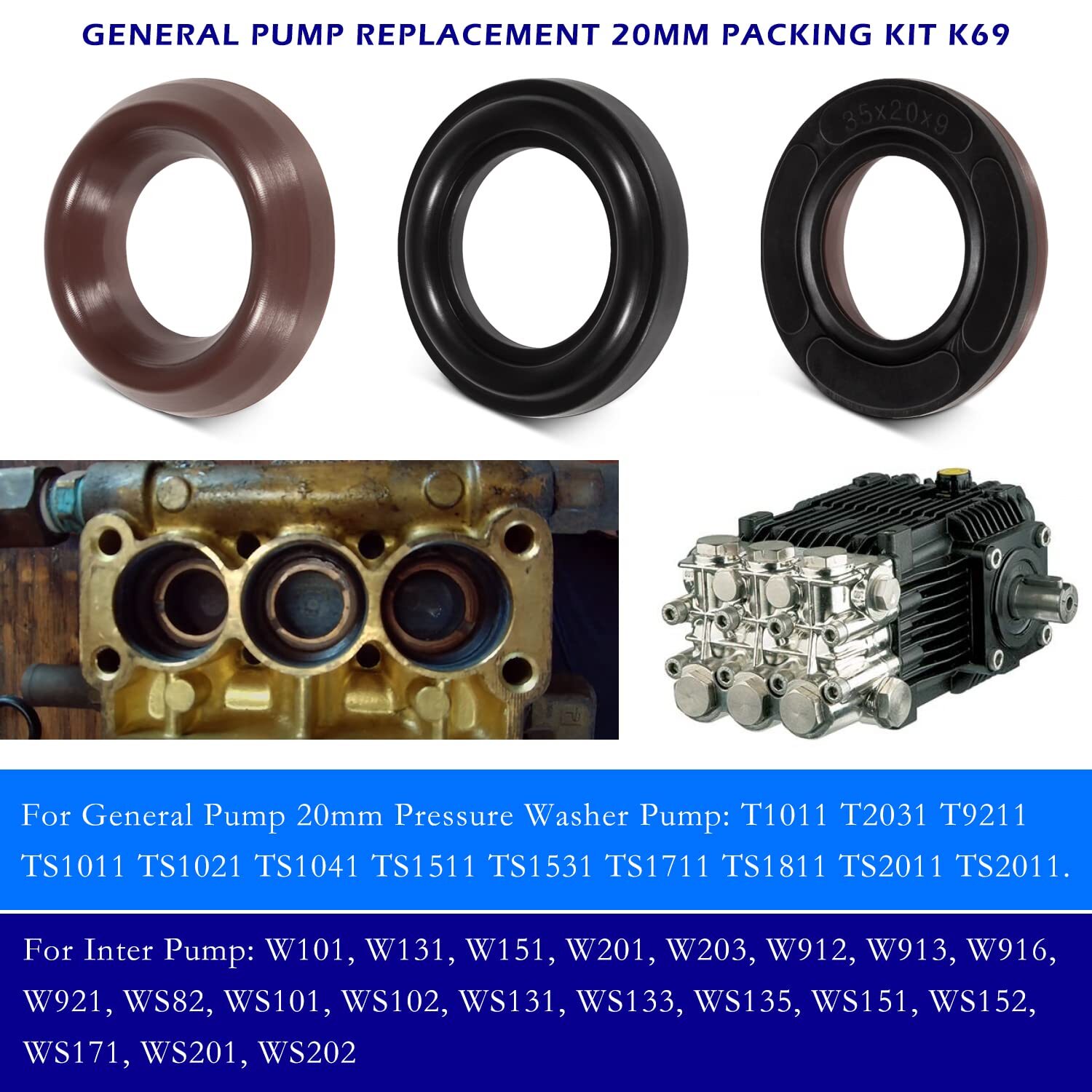 69 Packing Kit Restop Ring for 20mm Pressure Washer Pump for General Pump