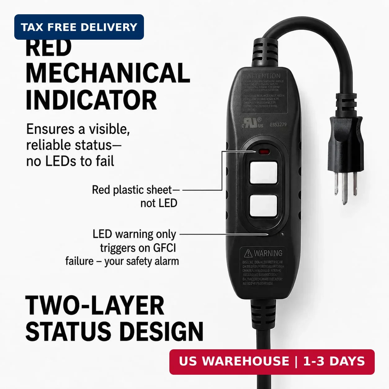 Kaper GFCI Plug Replacement, UL Safety Certified, 15 Amp Auto-Monitor Waterproof