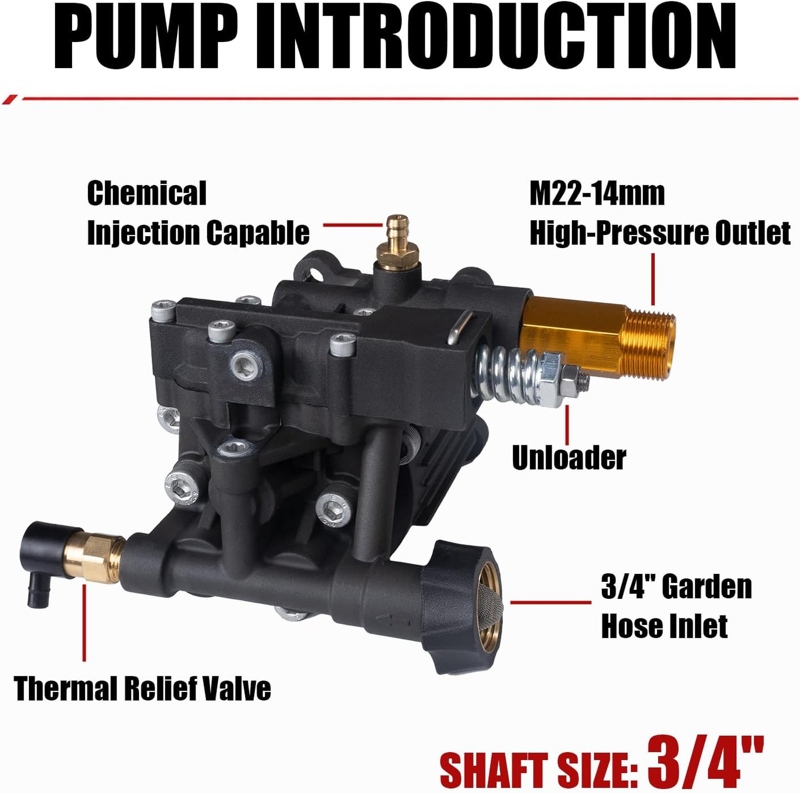 3/4″ Shaft Horizontal Pressure Washer Pump 3400 PSI 2.5 GPM Replacement Pump