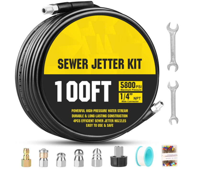 Manguera de Limpieza de Tuberías 100FT para Hidrolavadora 5800 PSI