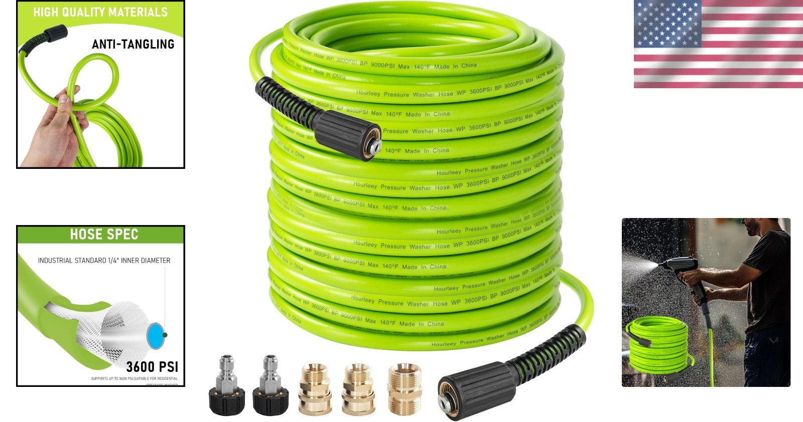 Versatile 50 FT Pressure Washer Hose – 3600 PSI, Lightweight & Weather Resistant