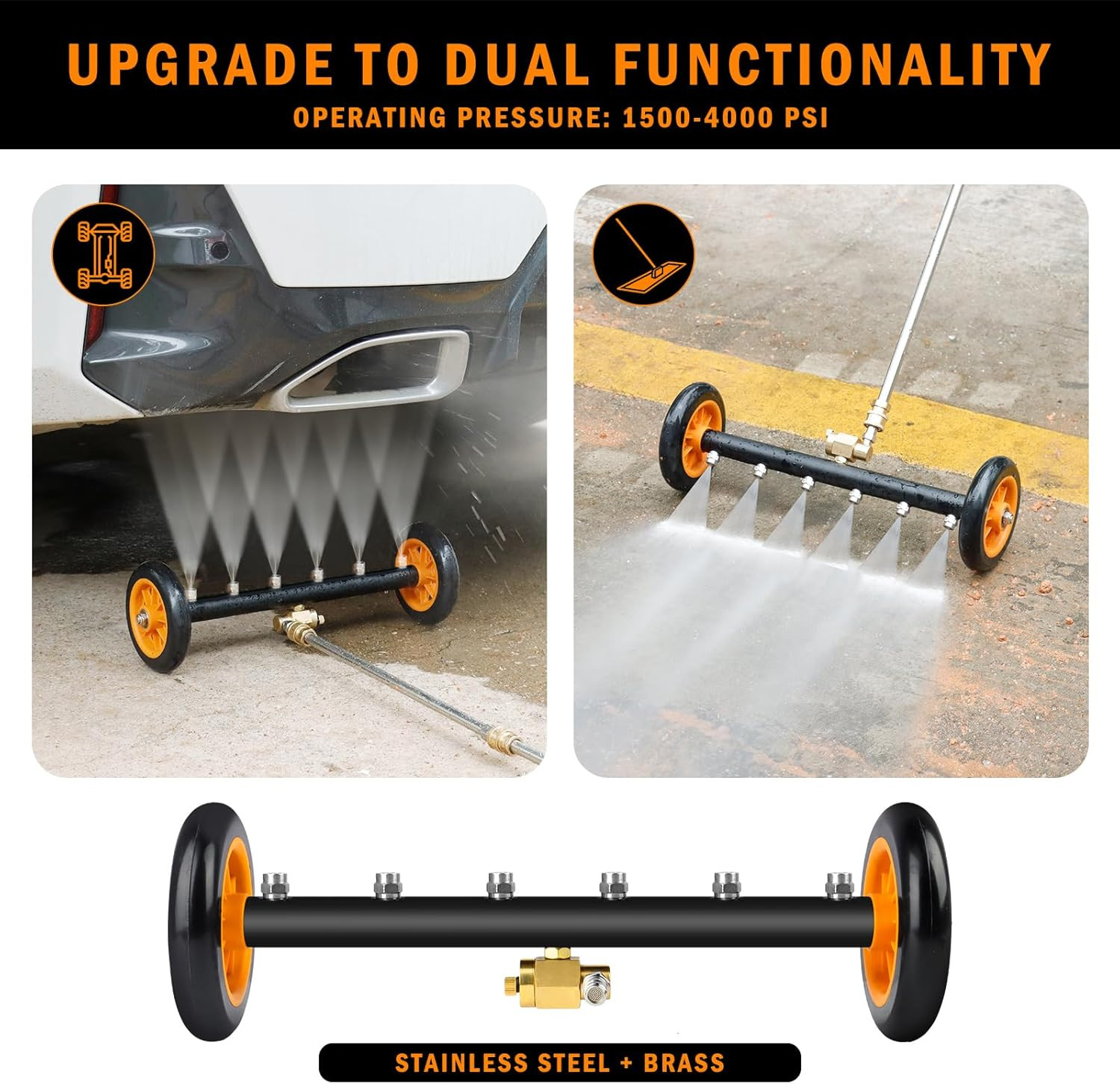 Undercarriage Pressure Washer Attachment, Siebwin 16″ Dual-Function Water Broom