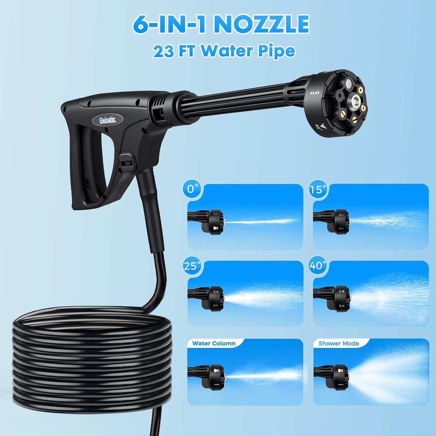 Cordless Portable Pressure Washer, 1200 PSI, 6 Nozzles, 3.4 Gallon Tank
