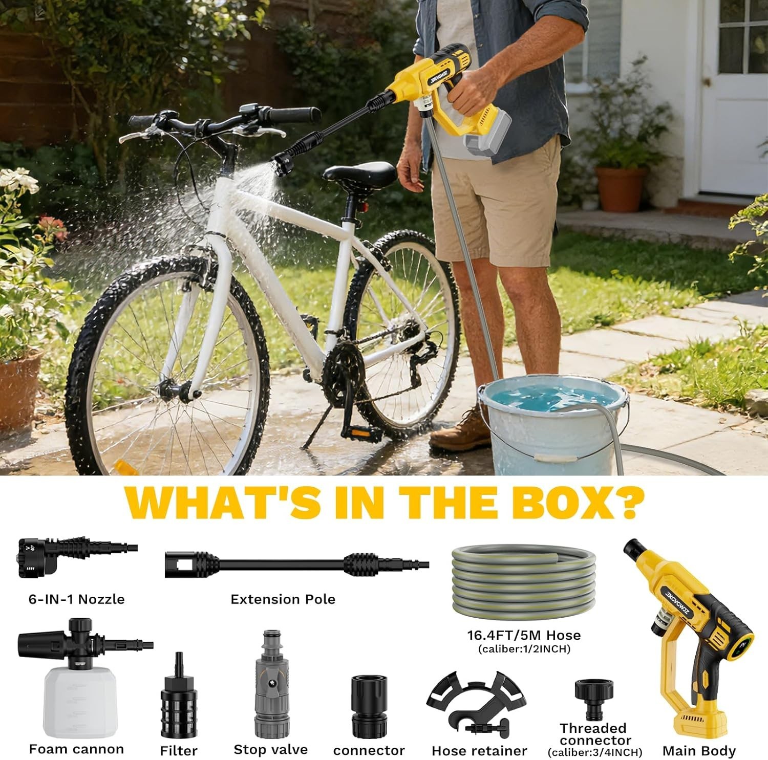 Cordless Power Washer for Dewalt 20V Battery, Portable Handheld Pressure Washer
