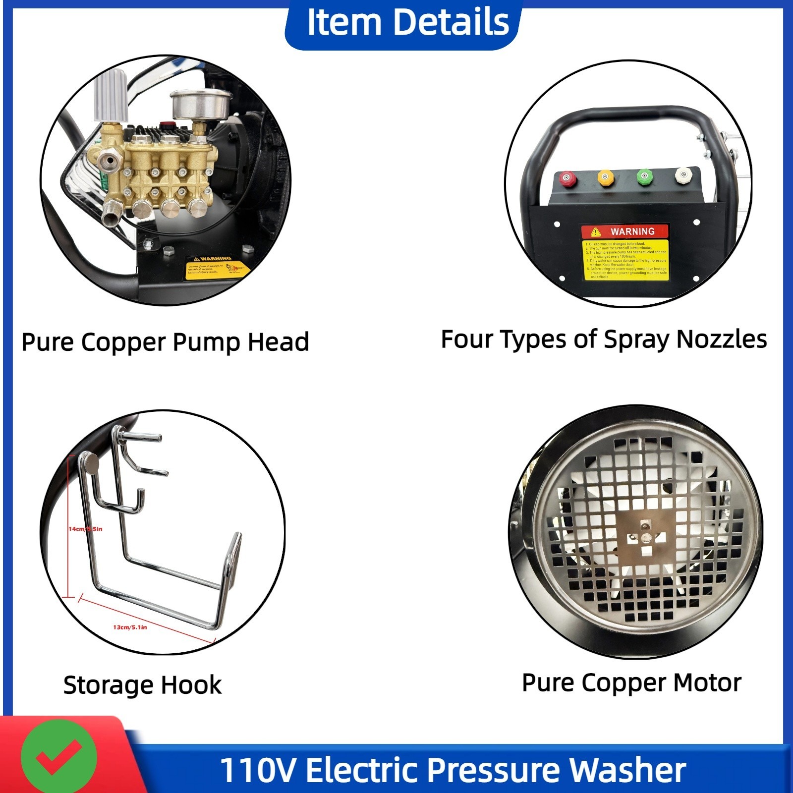 110V Electric Pressure Washer 18L 180bar High Pressure Floor Cleaner Car Washer
