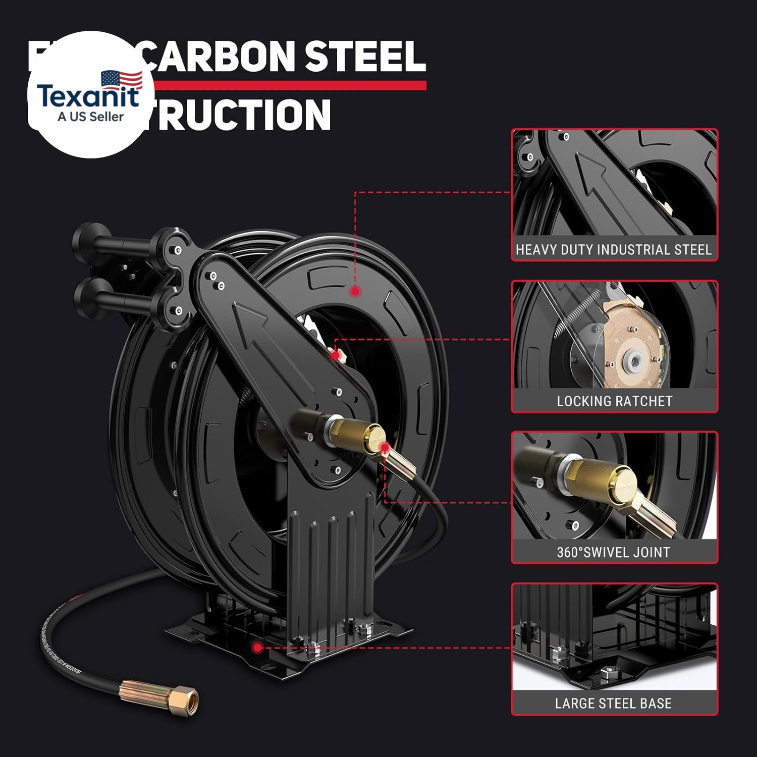 Pressure Washer Hose Reel, 3/8 in X 50 Ft Retractable Pressure Washer Reel, 4000
