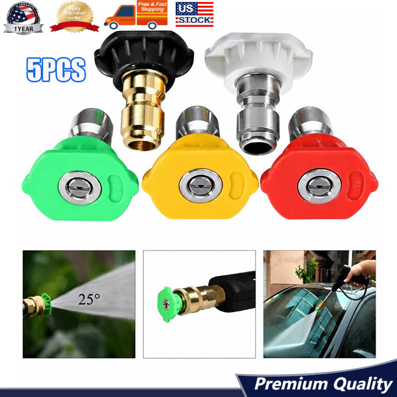 5Pcs Pressure Washer Spray Tips Nozzles High Power Kit Quick Connect 1/4″ SET