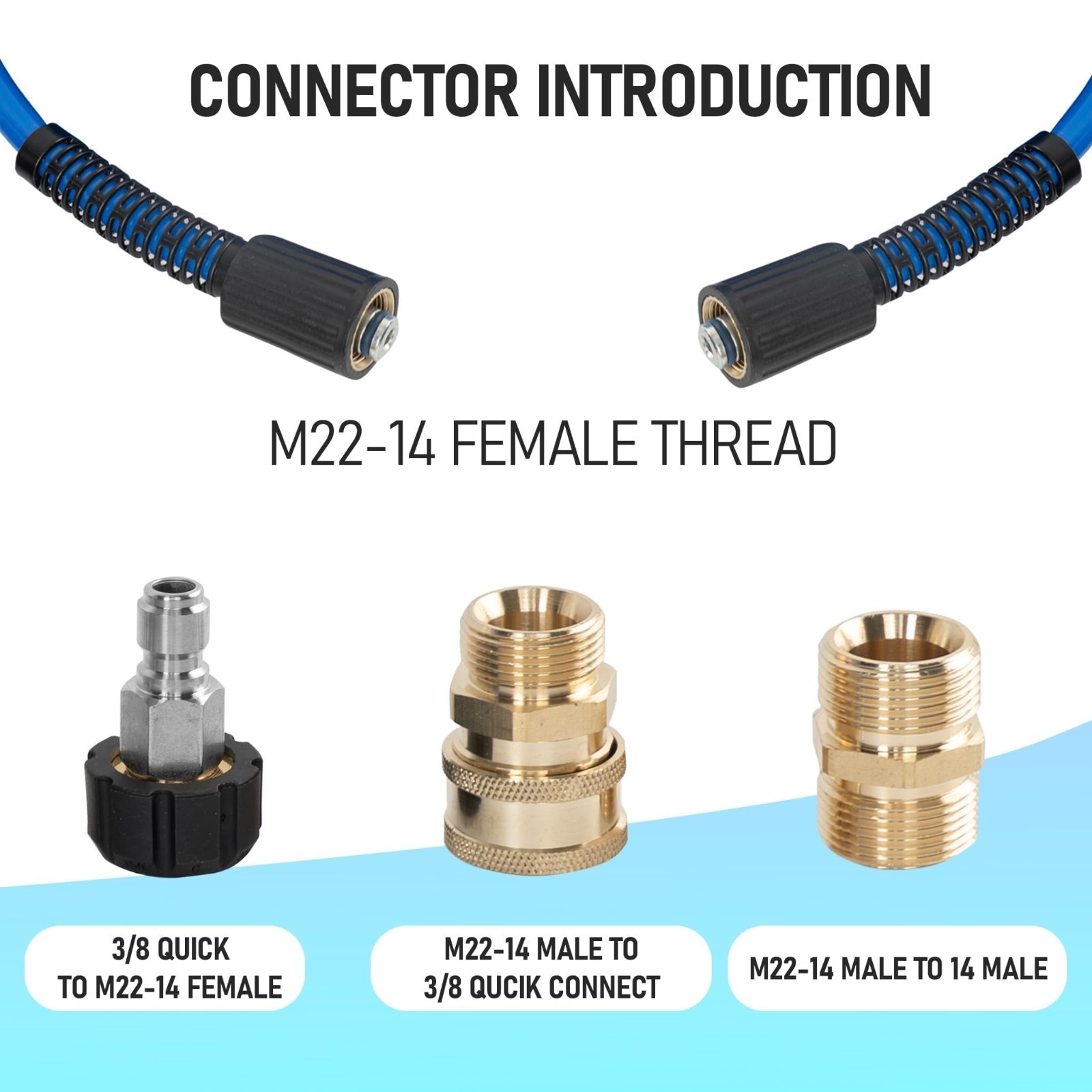 100FT Pressure Washer Hose 3600 PSI, Kink Resistant, Quick Connect M22 x 3/8″ Ex