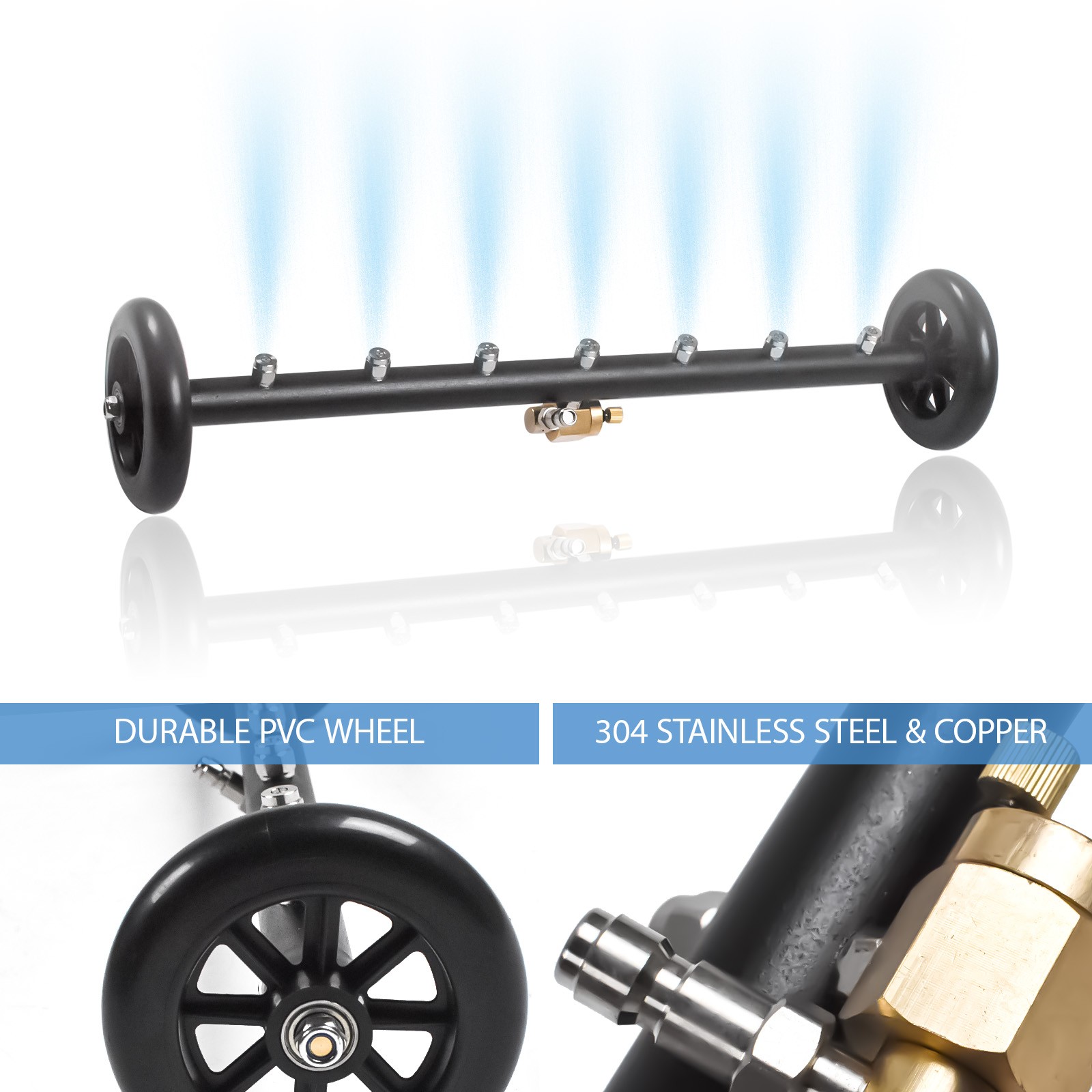 Undercarriage Pressure Car Washer Attachment 2-in-1 Cleaner Water Broom 7 Nozzle