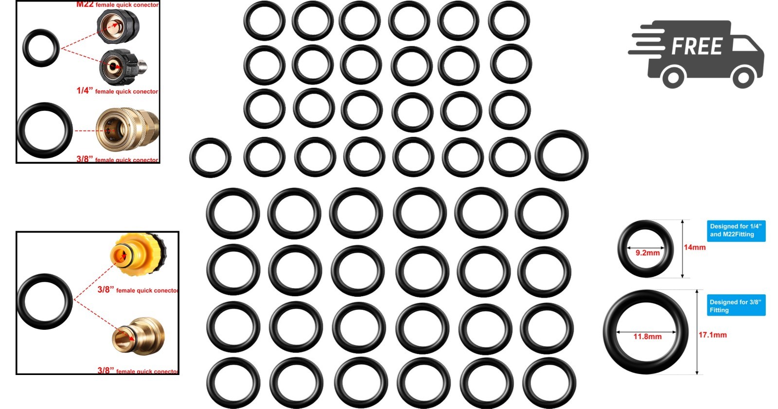 Power Pressure Washer O Rings Replacement for 1/4 inch 3/8 inch M22 Quick Con…