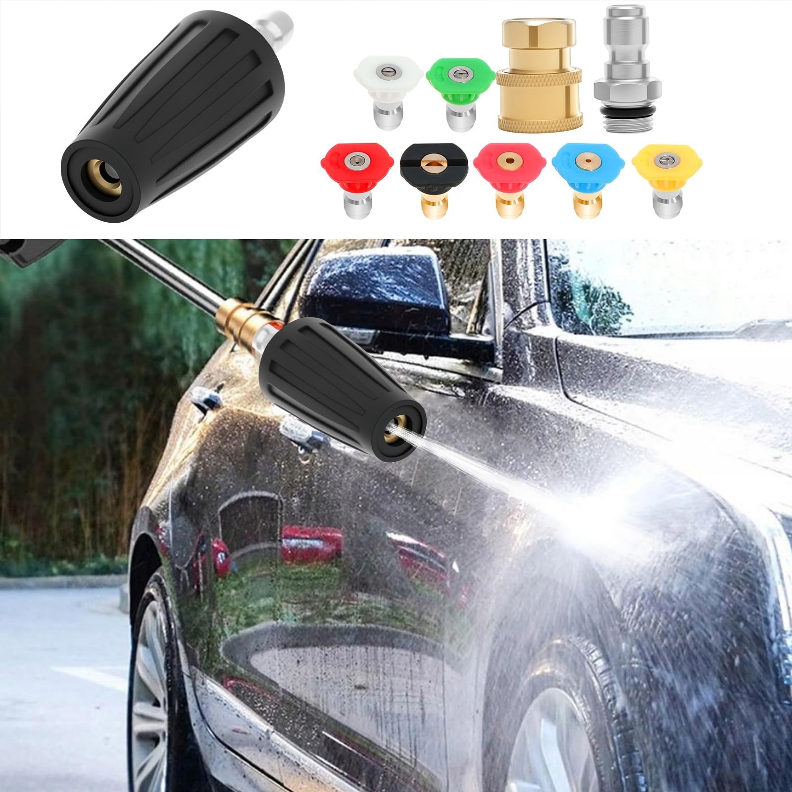 8Pcs Pressure Washer Nozzle Tips Kit | 4000 PSI, 360° Rotating, Quick Connect, 7