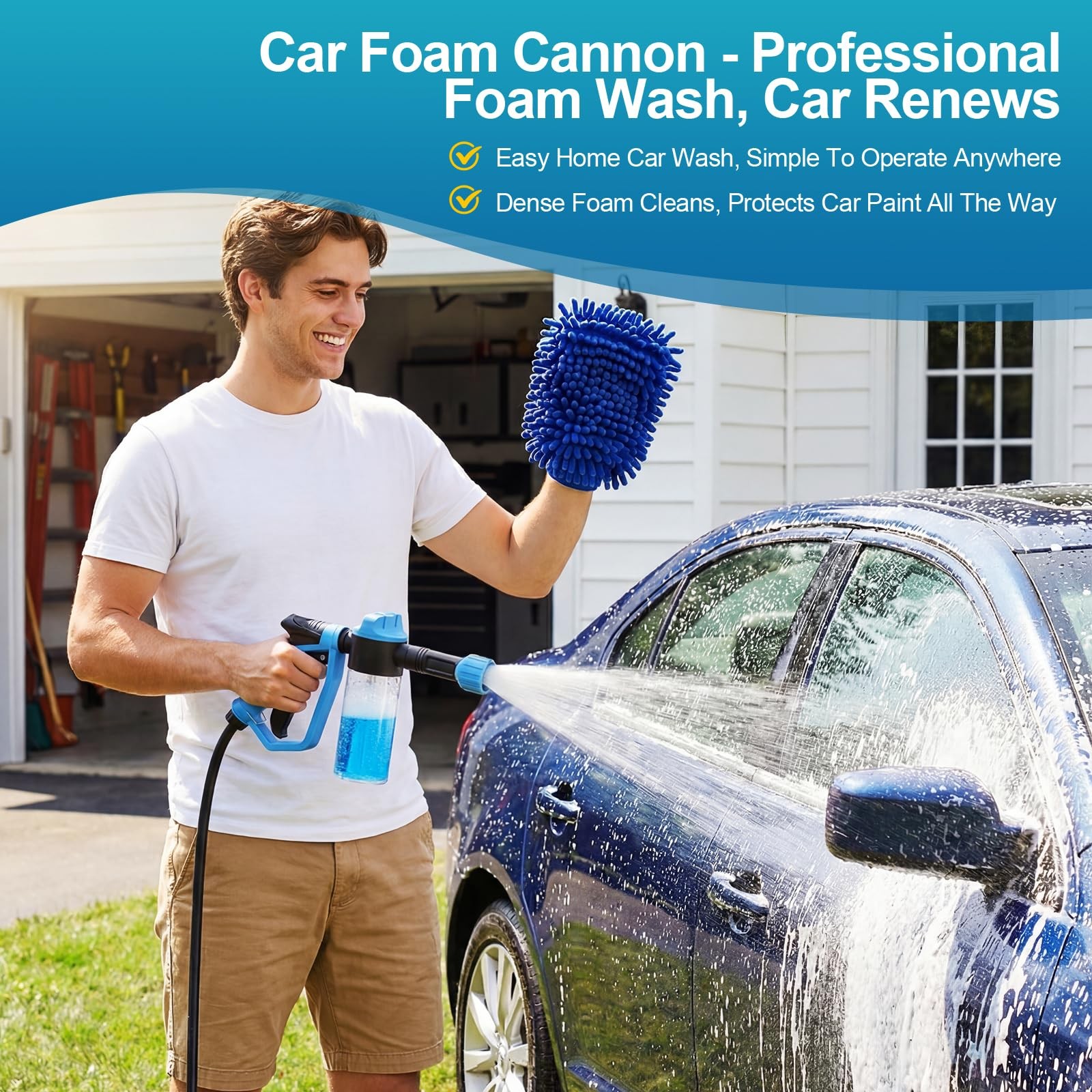 Car Foam Cannon Gun Garden Hose Soap Sprayer Wash Mitt 3 Modes Outdoor Cleaning