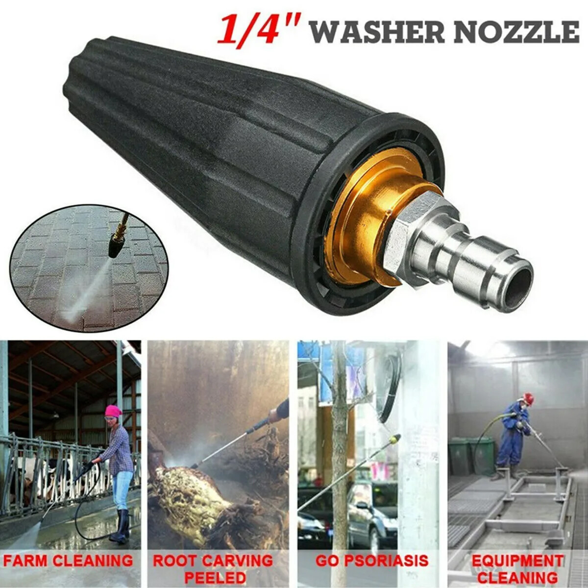 1/4″ Cold Water Pressure Washer Washer Rotating Turbo Nozzle Spray Tip