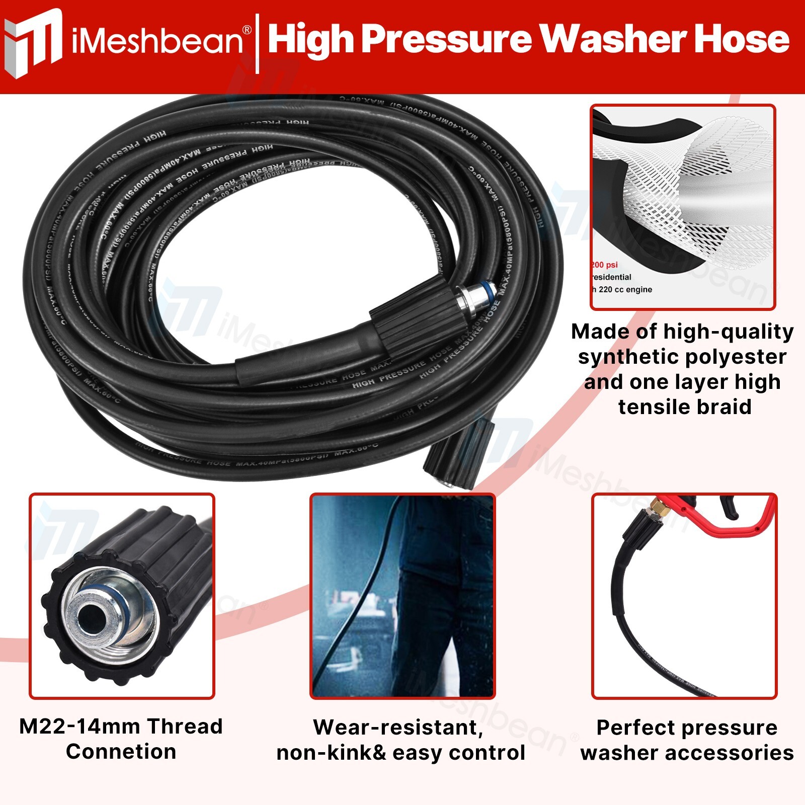 High Pressure 4350PSI Car Power Washer Gun Spray Wand Lance Nozzle and Hose Kit