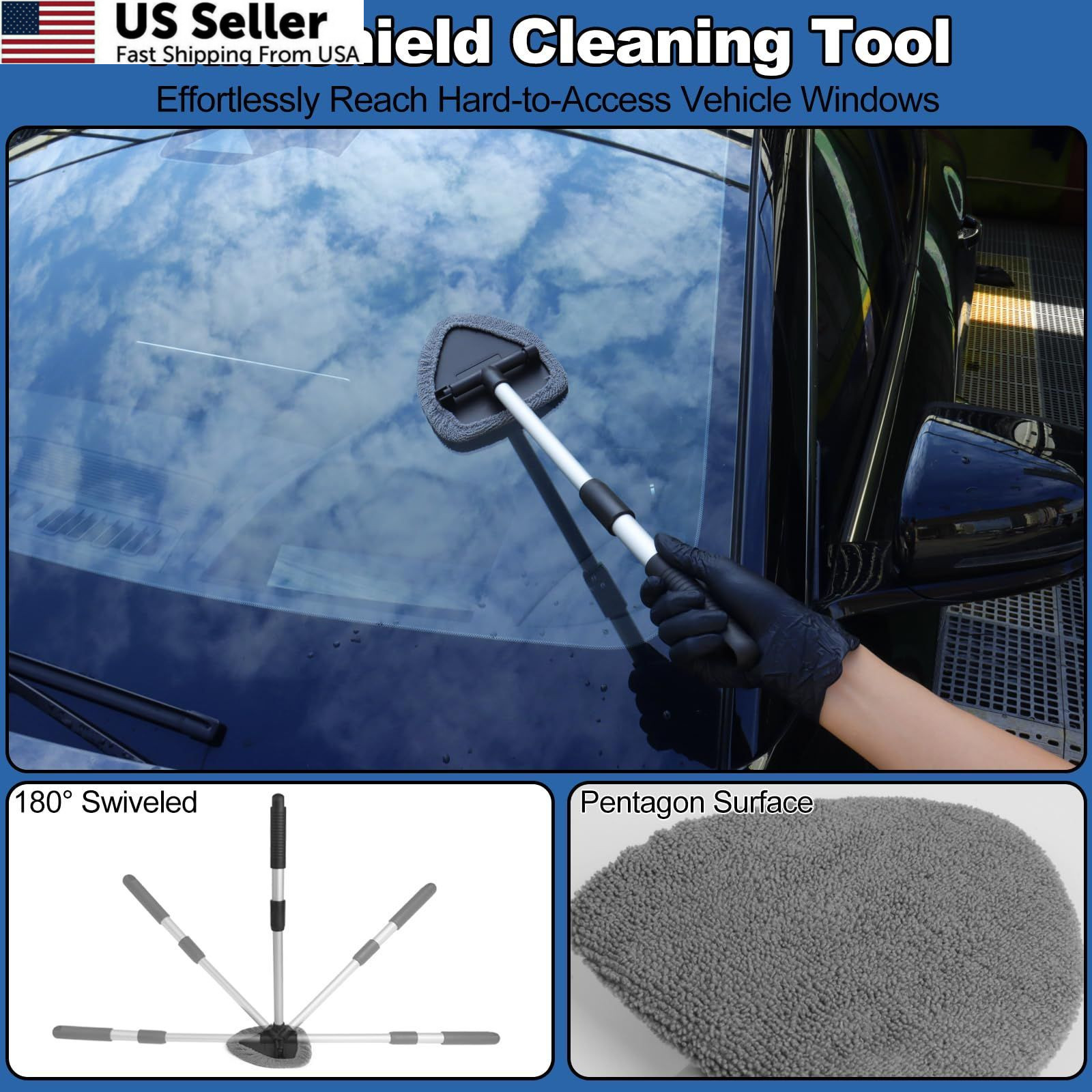 NIKCOSMK Windshield Cleaner Tool, 14Pcs Car Cleaning Kit – Interior Black