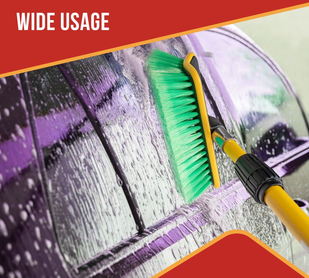 2Pc 10″ Bi-Level Car Wash Brush & 4′ to 8′ Long Handle w/Soft Bristles for Truck
