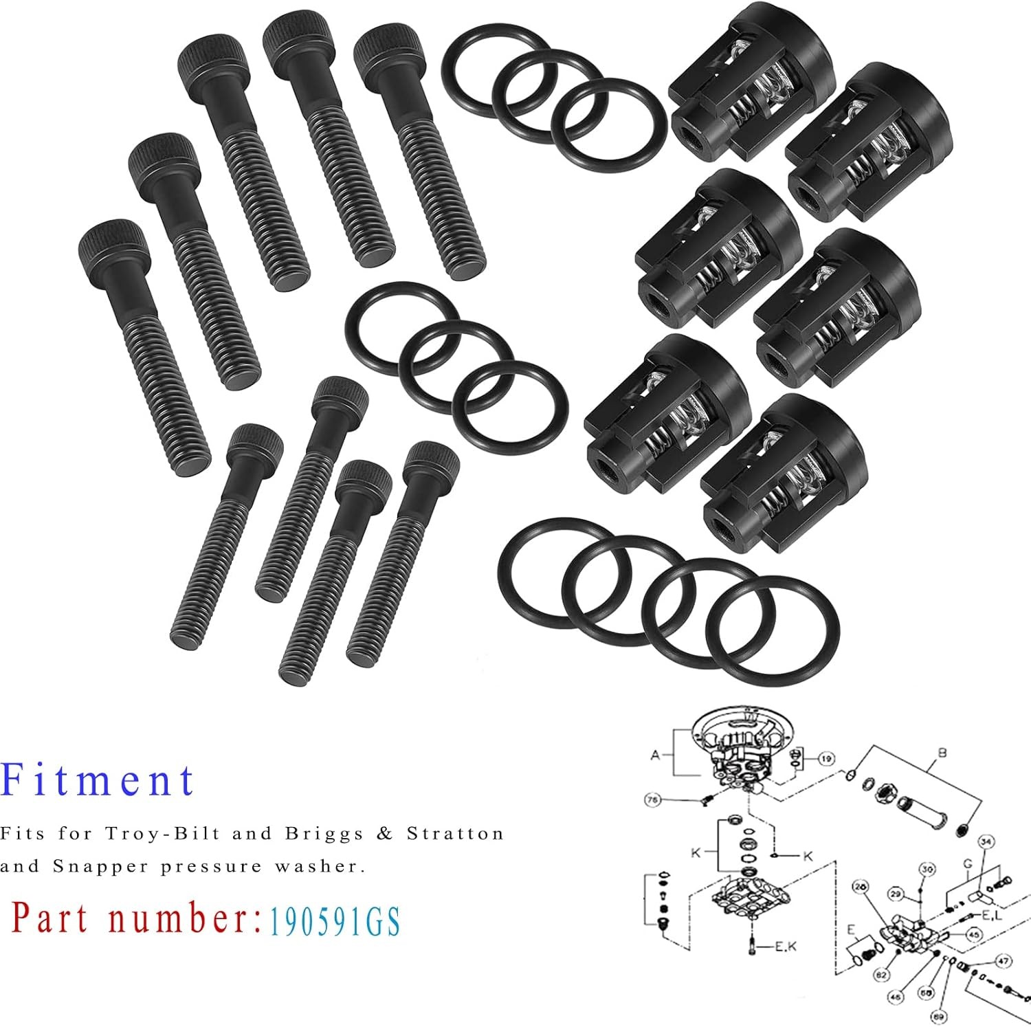 Pressure Washer Pump Valve Check Kit 190591GS For Briggs & Stratton & Troy-Bilt