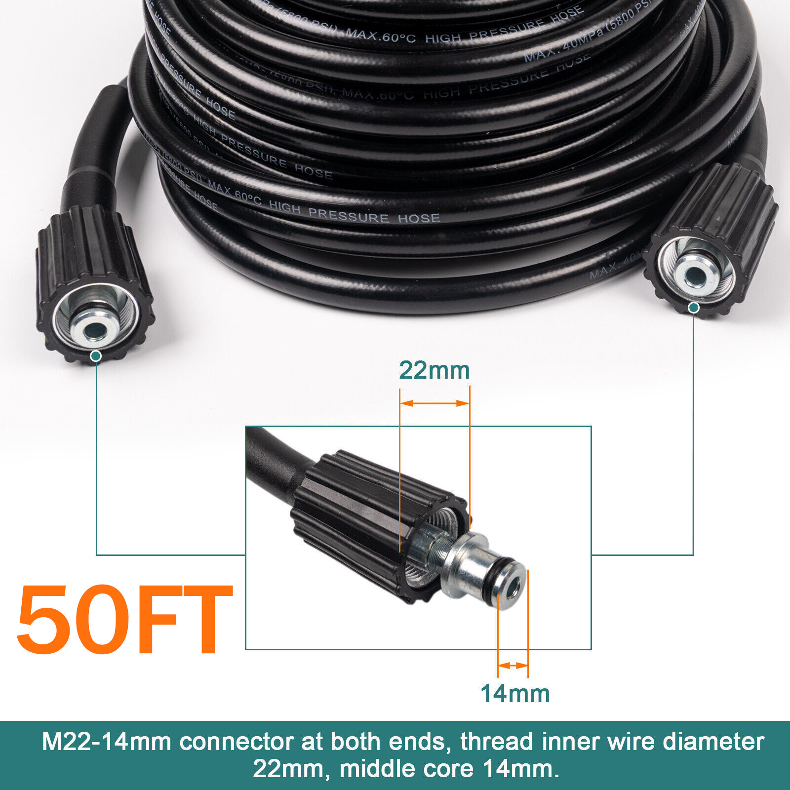 High Pressure 4000PSI Car Power Washer Gun Spray Wand Lance Nozzle and Hose Kit