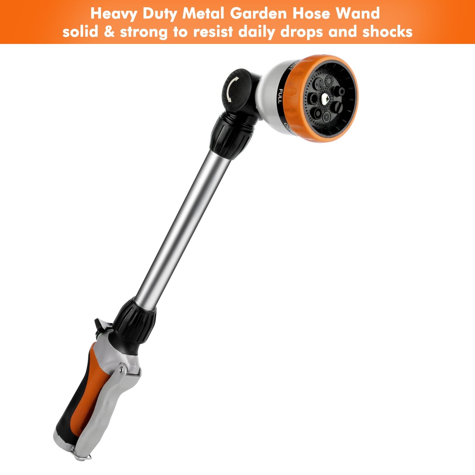 Metal Watering Wand, Heavy Duty Garden Hose Wand with 180° Swivel Ratcheting Hea