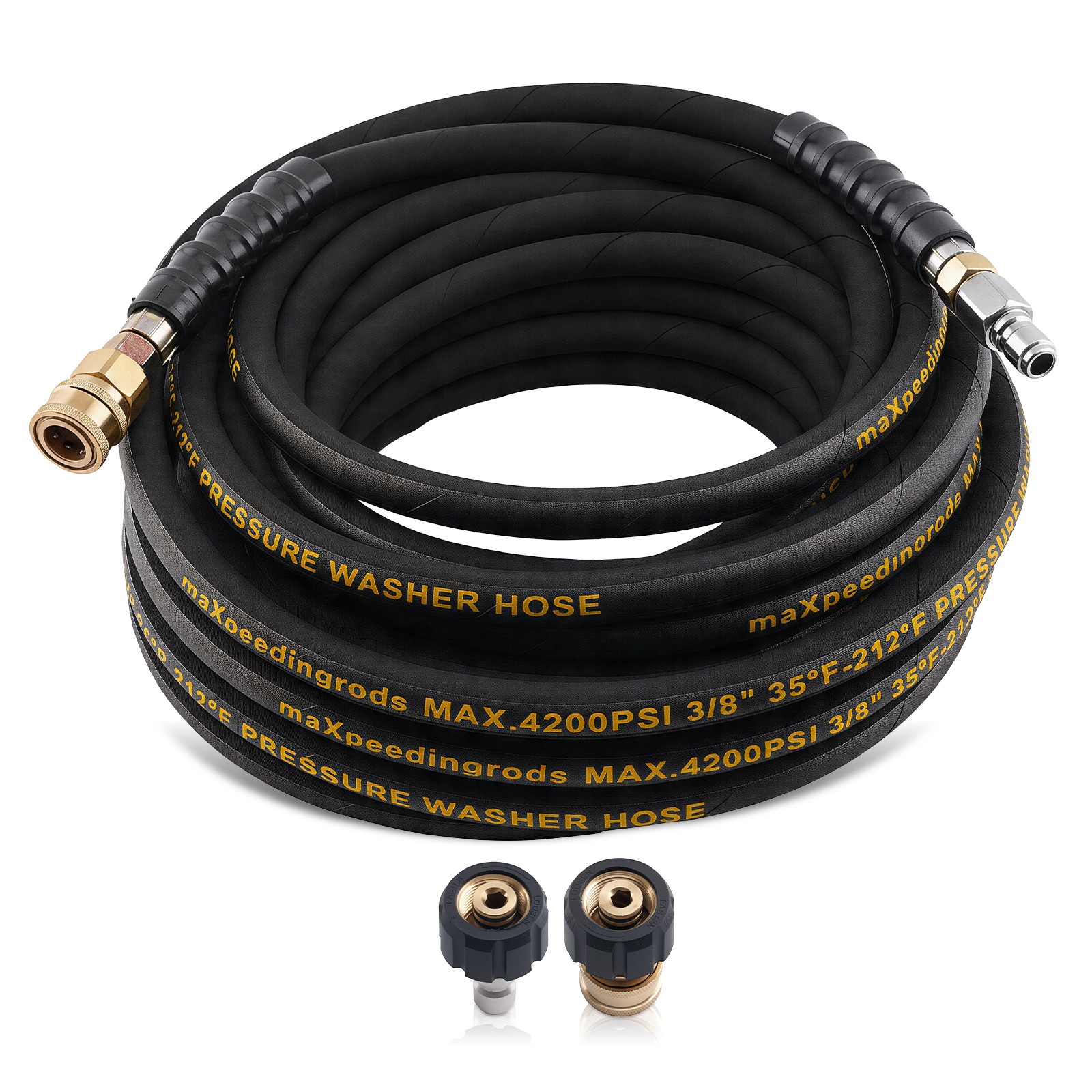 50 Feet Power Washing Hose 4200PSI Steel Wire Braid w/ M22 to 3/8″ Coupler