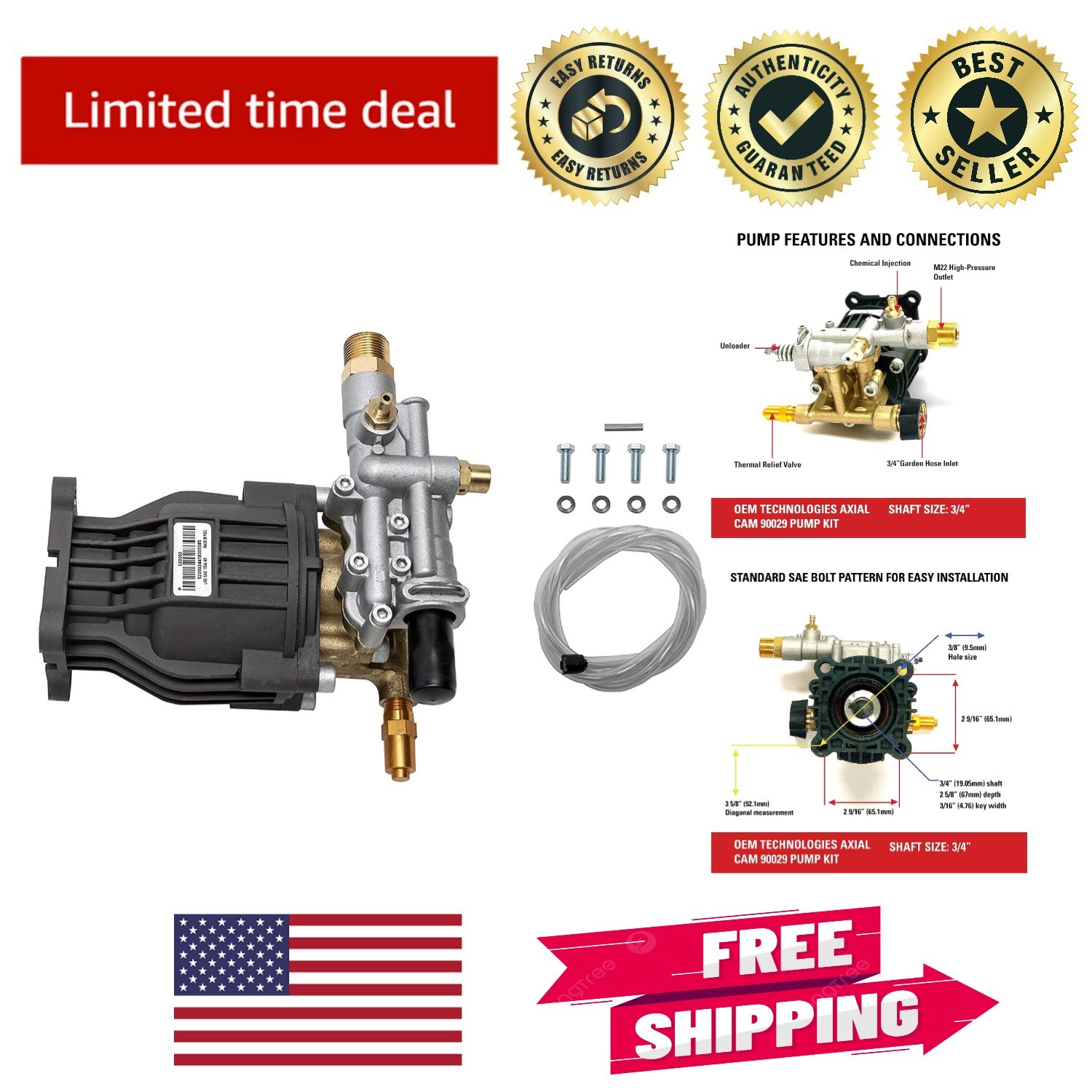 Durable 2.5 GPM Pressure Washer Pump Kit with Thermal Relief Function