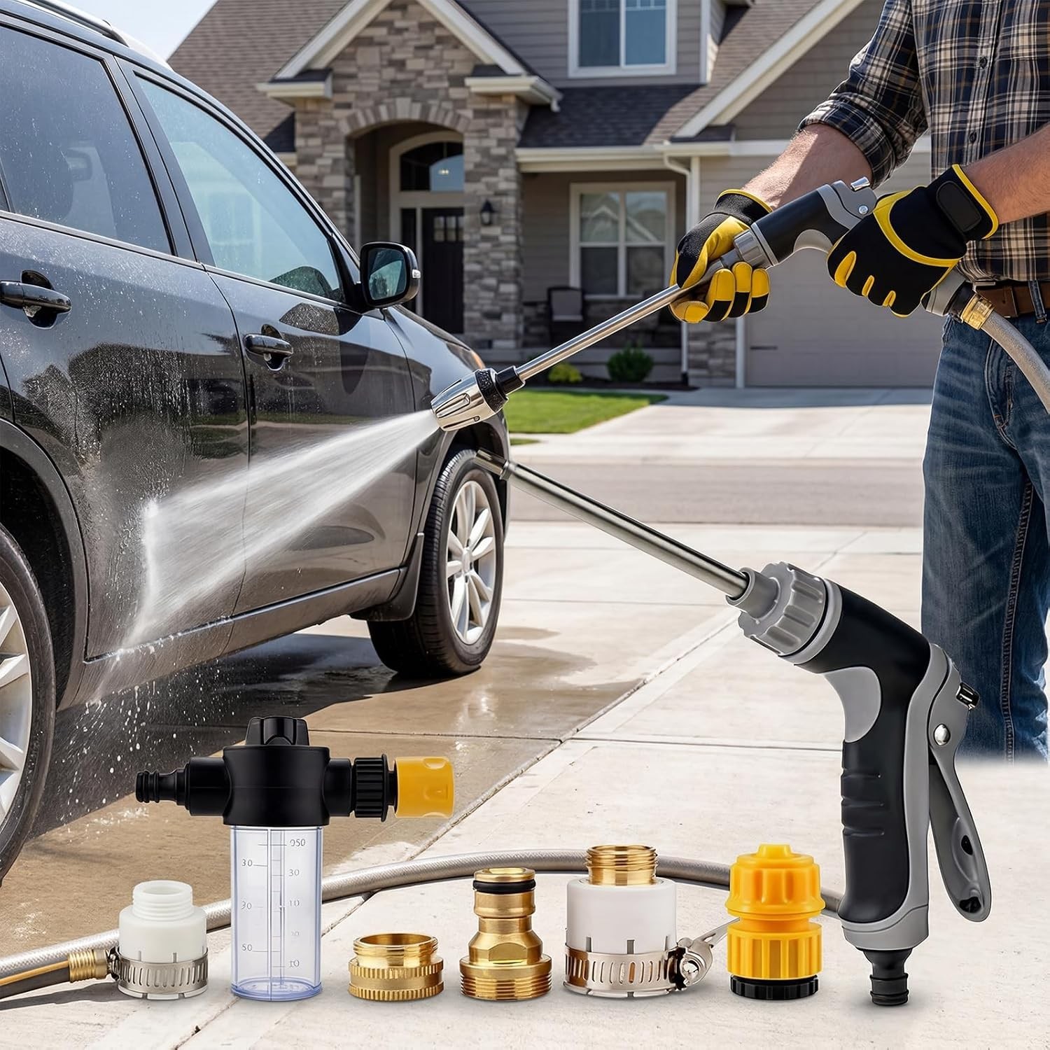 Pressure Washer with Stainless Steel Long Handle, 3 Adjustable Spray Modes, Suit