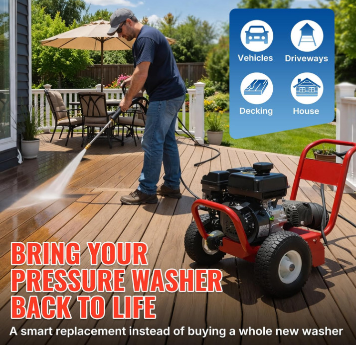 Pressure Washer Pump Replacement, Horizontal 3/4″ Shaft, Maintenance-Free