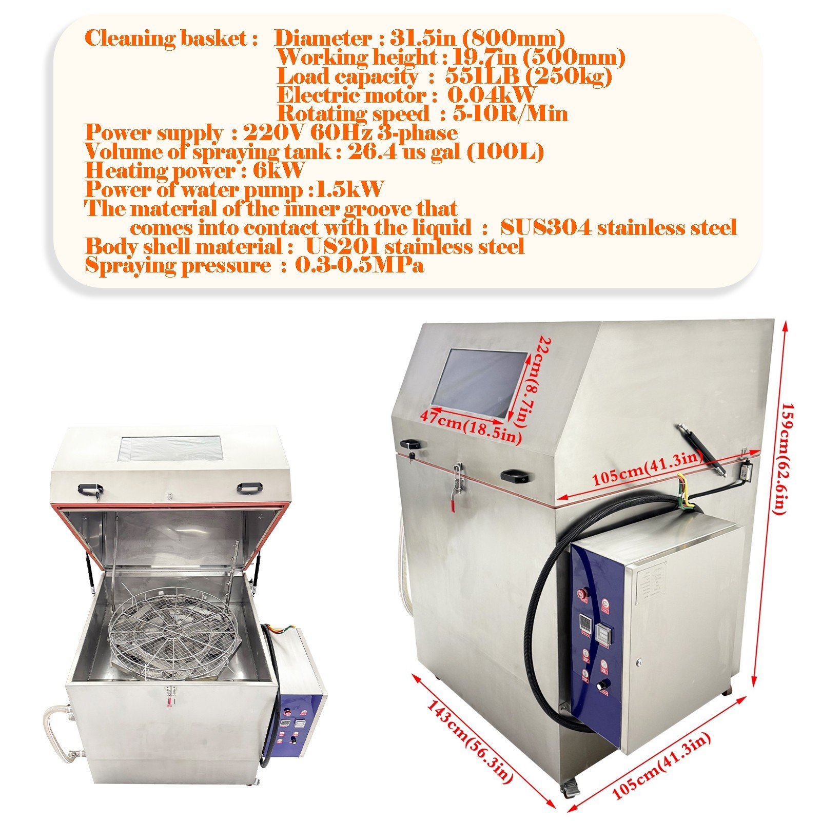220V 3-Phase High Pressure Rotary Spray Cleaning Machine Hardware Part Washer