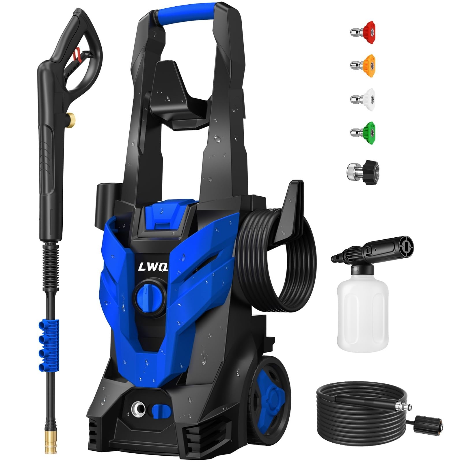 BLUE – LWQ PRESSURE WASHER POWER WASHER 4 QUICK CONNECT NOZZLES 1 FOAM CANNON