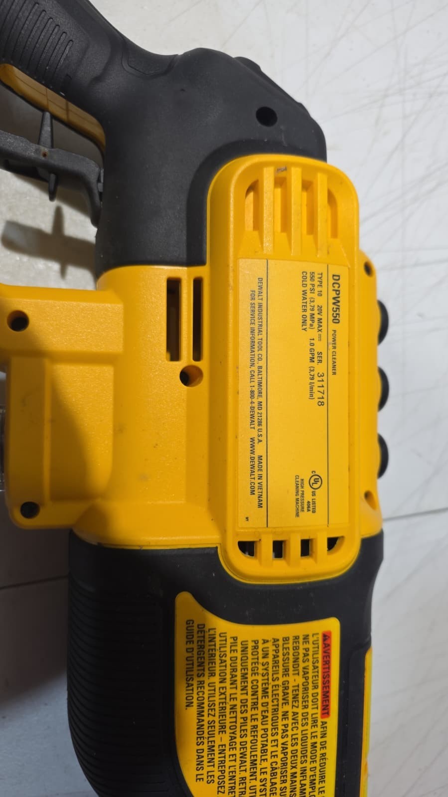 DEWALT DCPW550B Cold Water Pressure Washer (Tool Only) FOR PARTS
