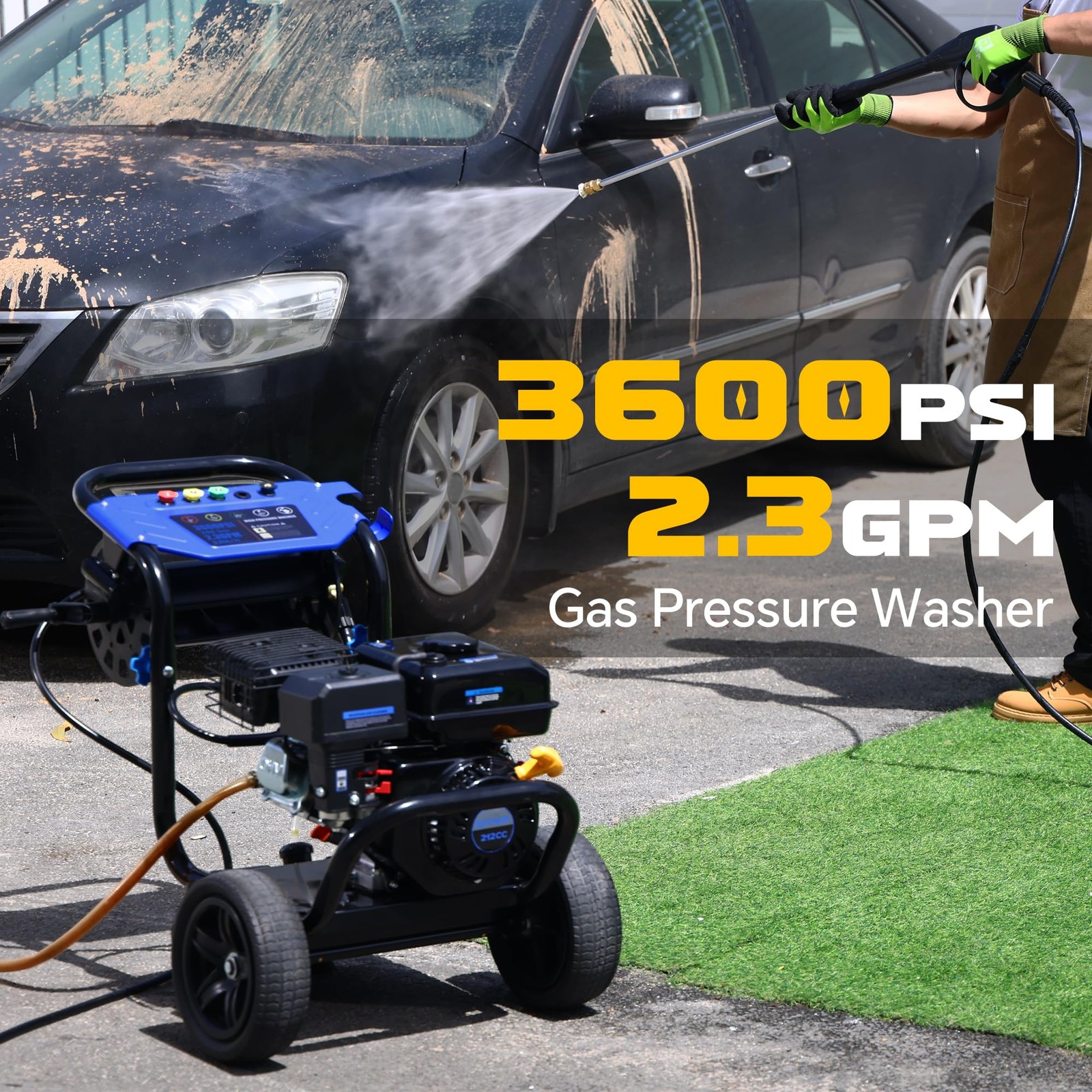 Mutaomay High Pressure Washer 3600 PSI 2.3 GPM Gas Power Washer with 5Nozzle Set