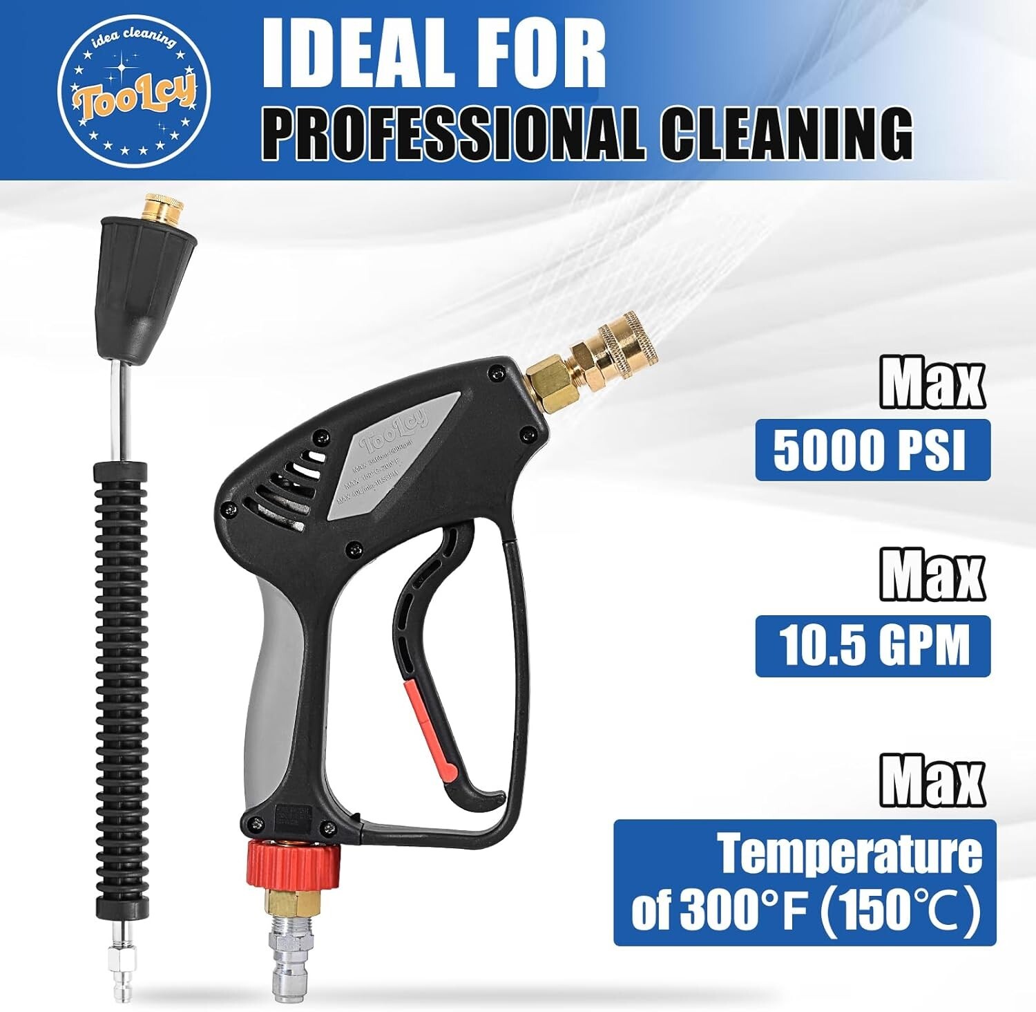 TOOLCY 5000 PSI Pressure Washer Gun & Wand M22-14mm Adapter 1/4″ Quick Connect
