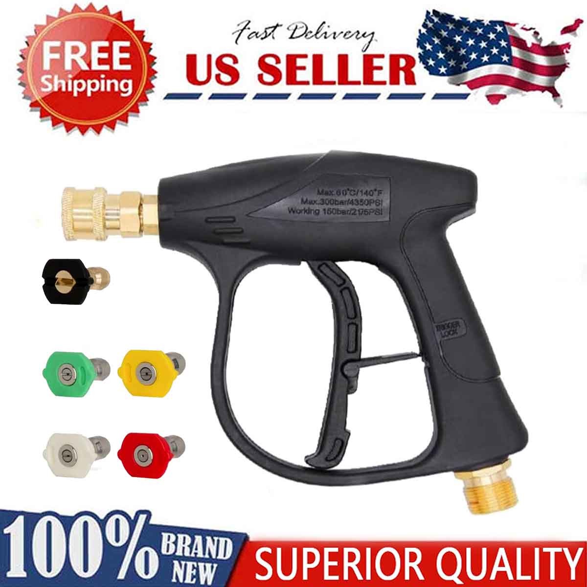 Short Pressure Washer Spray Gun 4350PSI 1/4″ Quick Release For Karcher K1-K7 M22